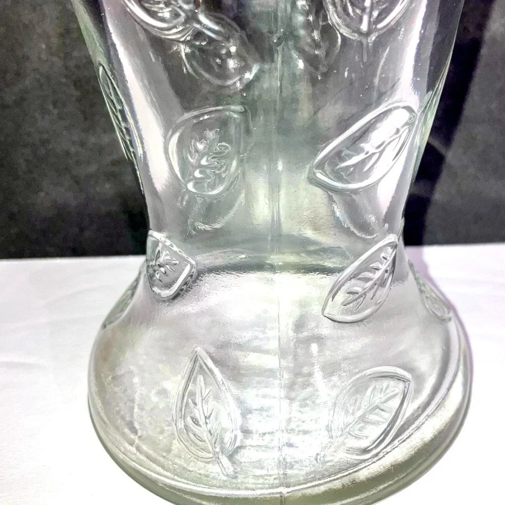 Vase Clear Glass with Embossed Leaves 7 3/4” Tall Fall Season Feaf Pattern